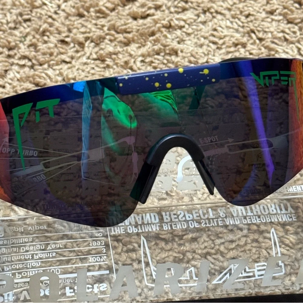 NWT Pit Viper Polarized Sunglasses Blue/Yellow Splatter – Brand New with Case